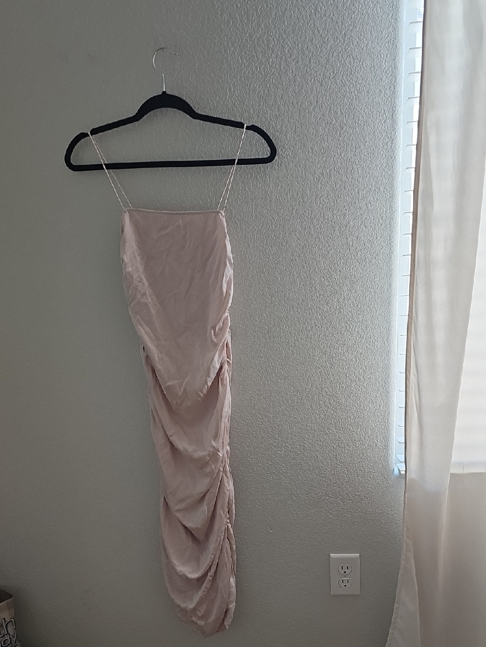 Satin Ruched Slip Dress in Blush Pink